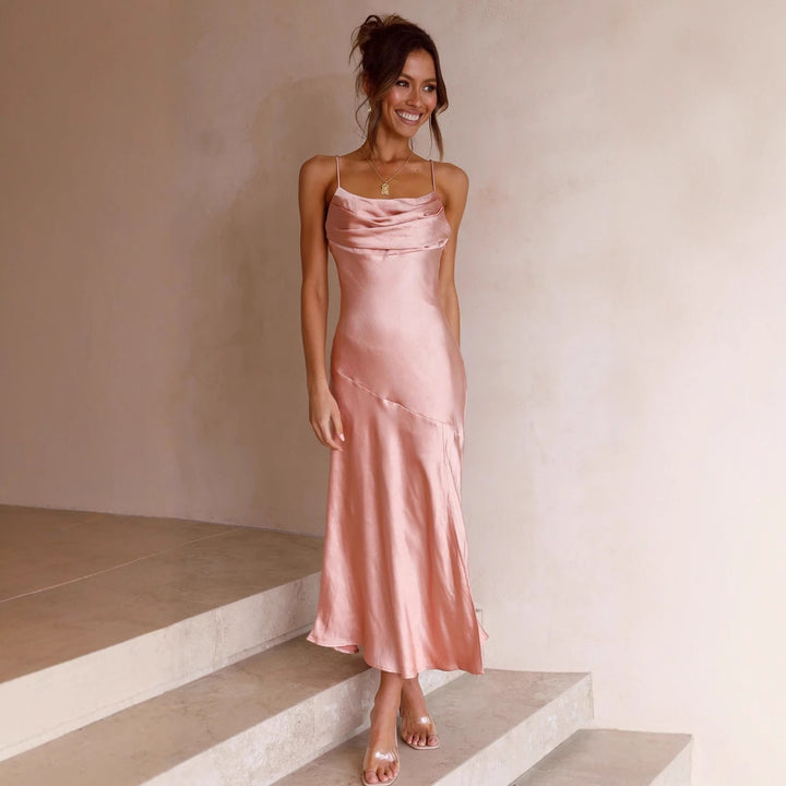 Women's Satin Maxi Dress with Elegant Split and Adjustable Straps Lune London