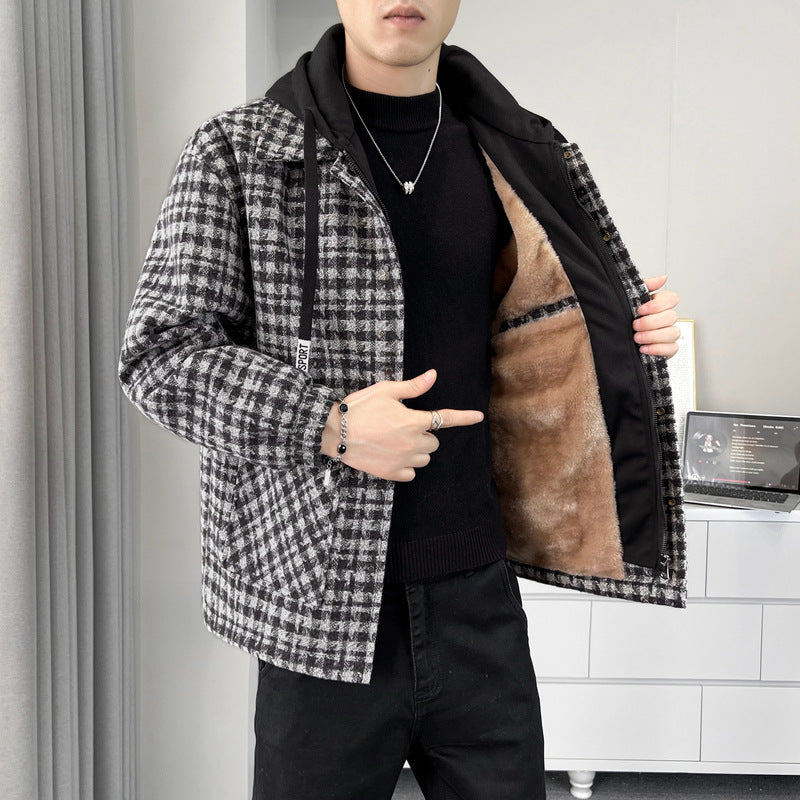 Men's Warm Checked Overcoat with Interior Cozy Lining Lisslune