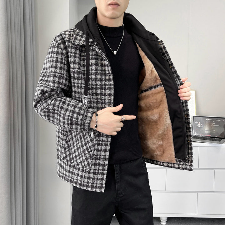 Men's Warm Checked Overcoat with Interior Cozy Lining Lisslune