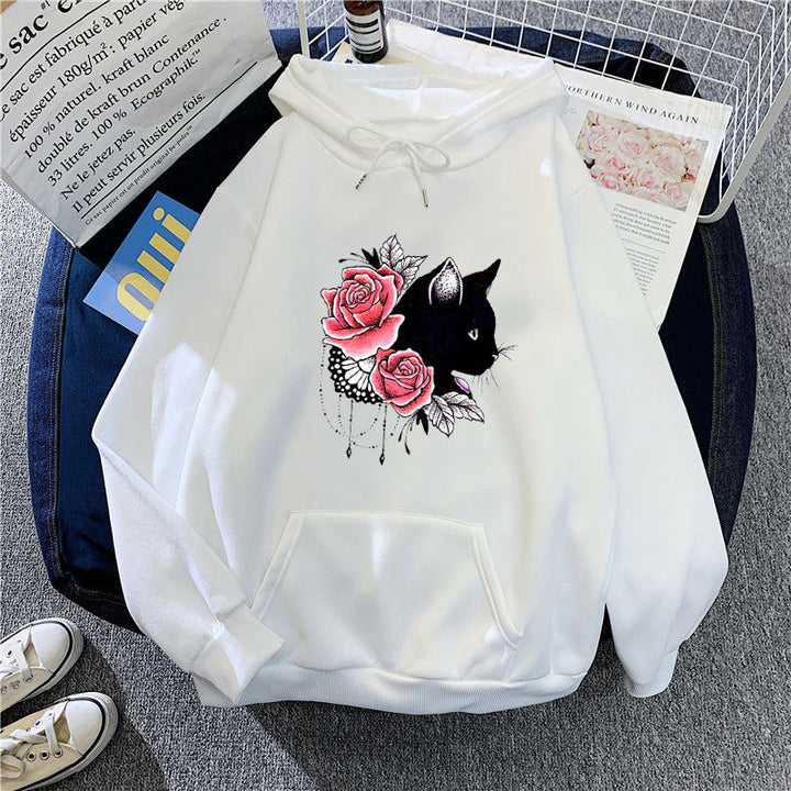 Women's hoodie with floral cat design Lisslune