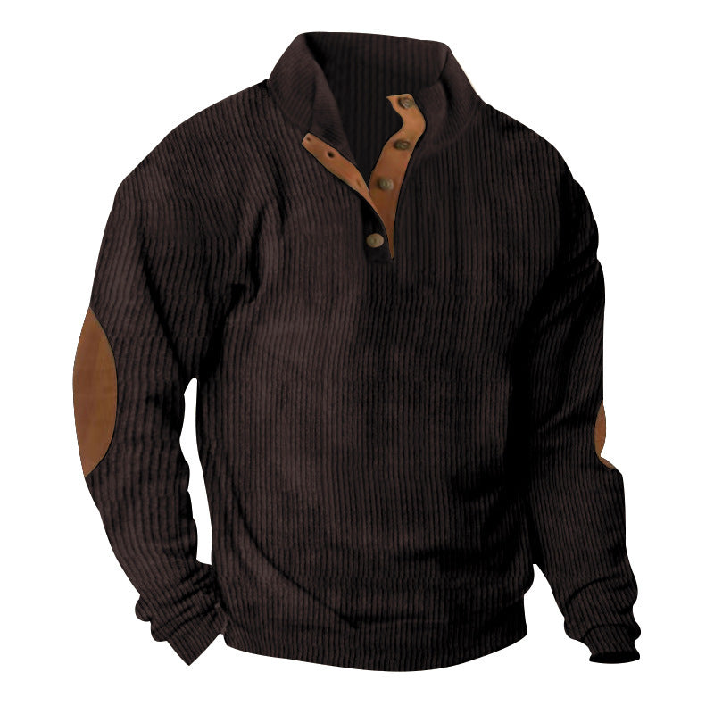 Men's high-quality sweater with button placket and stylish leather applications Lisslune
