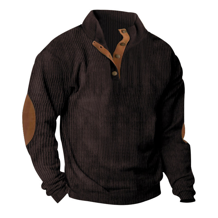 Men's high-quality sweater with button placket and stylish leather applications Lisslune