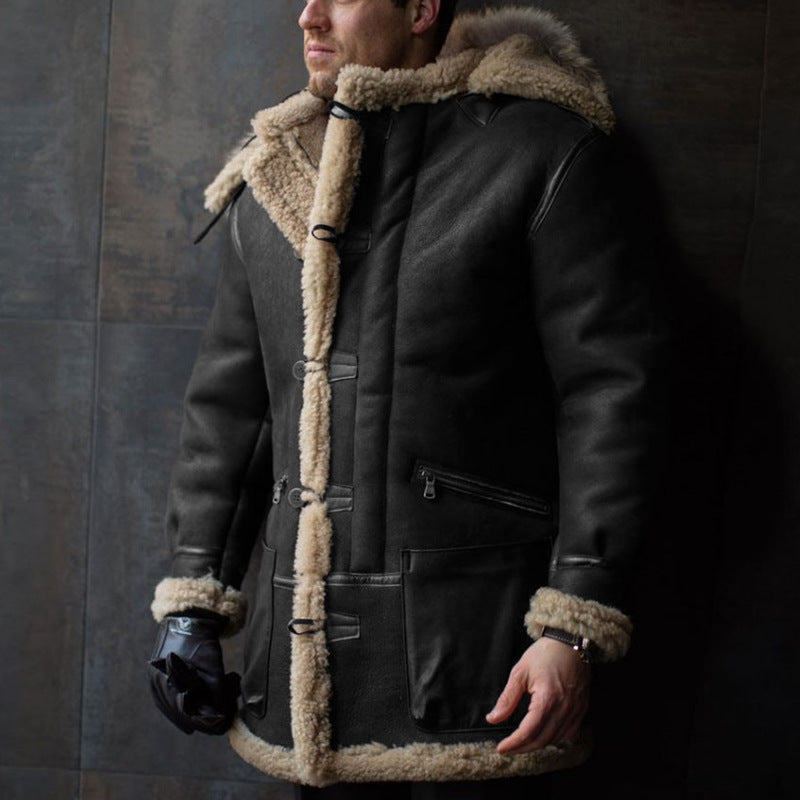 Men's lambskin coat with hood and practical pockets Lisslune