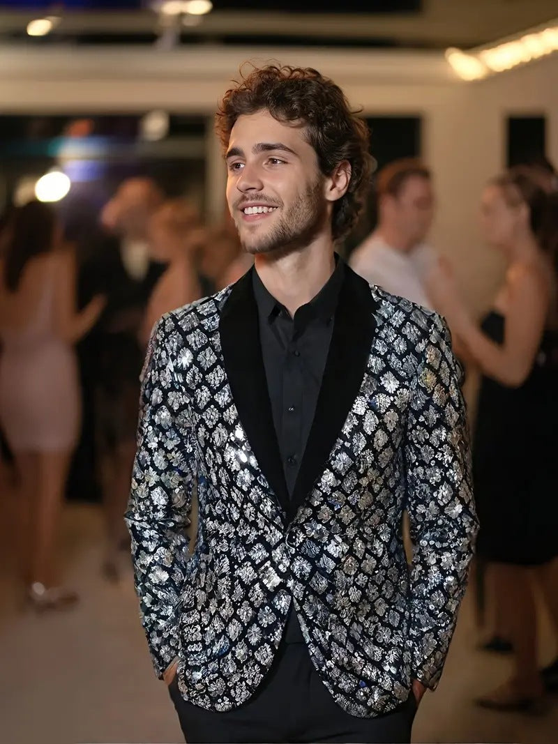 Men's Glamorous Sequin Blazer with Elegant Cut Lisslune