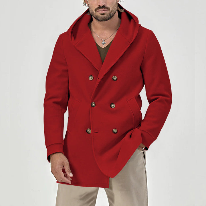 Men's elegant double-breasted coat with hood and practical pockets Lisslune