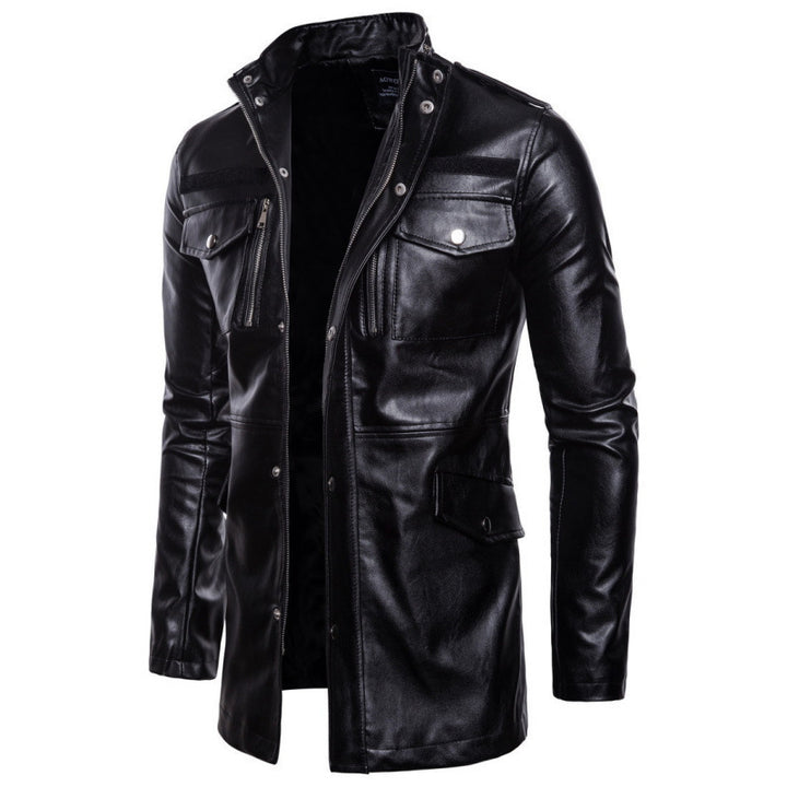Men's Elegant Biker Leather Jacket with Asymmetrical Zipper and Practical Pockets Lisslune