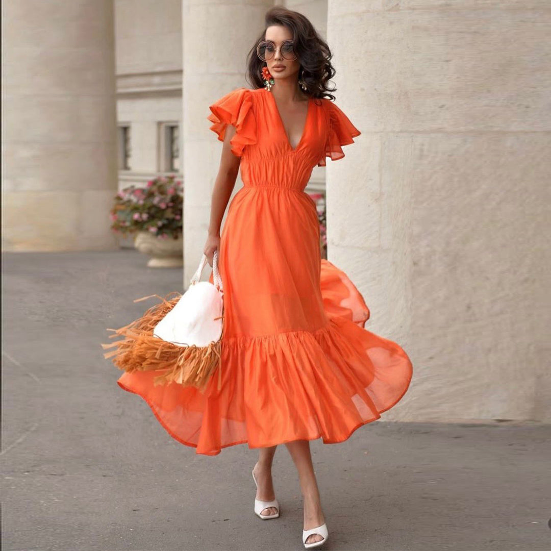 Women's midi dress with voluminous ruffles and flattering cut Lisslune