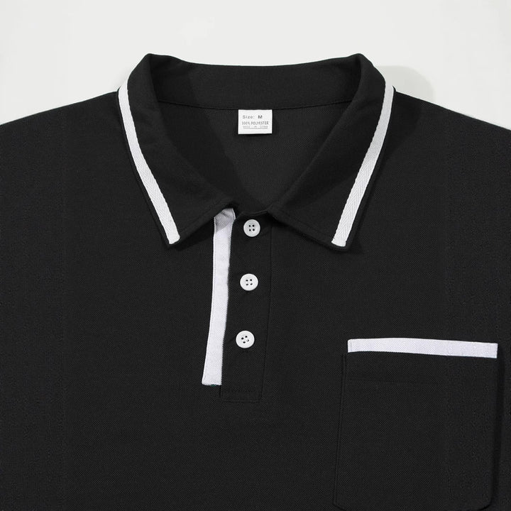 Men's Long Sleeve Polo Shirt with Elegant Contrast Details Lisslune