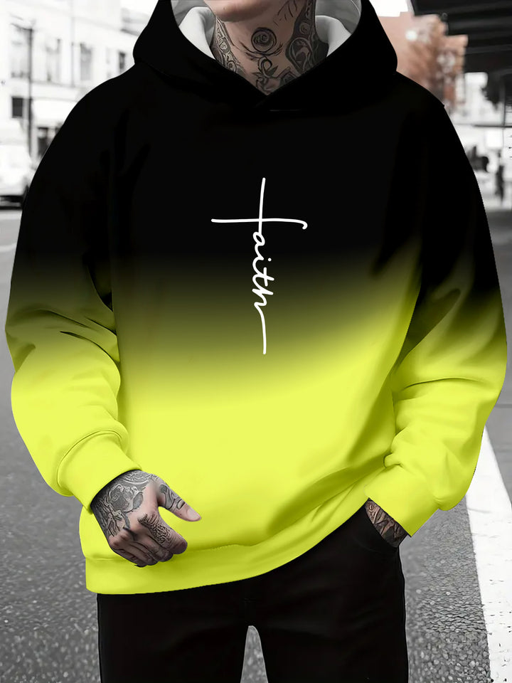 Men's hoodie with subtle gradient look and inspiring lettering Lisslune