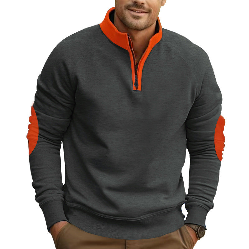 Men's sporty hoodie with superior zipper and contrasting sleeve patches Lisslune