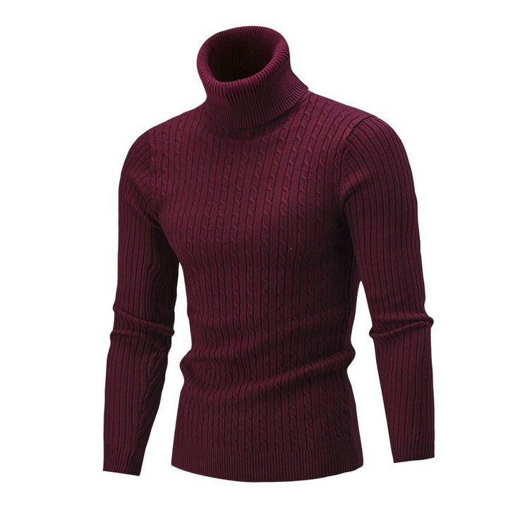 Men's Elegant Knit Sweater with Stand-Up Collar and Fine Cable Knit Pattern Lisslune