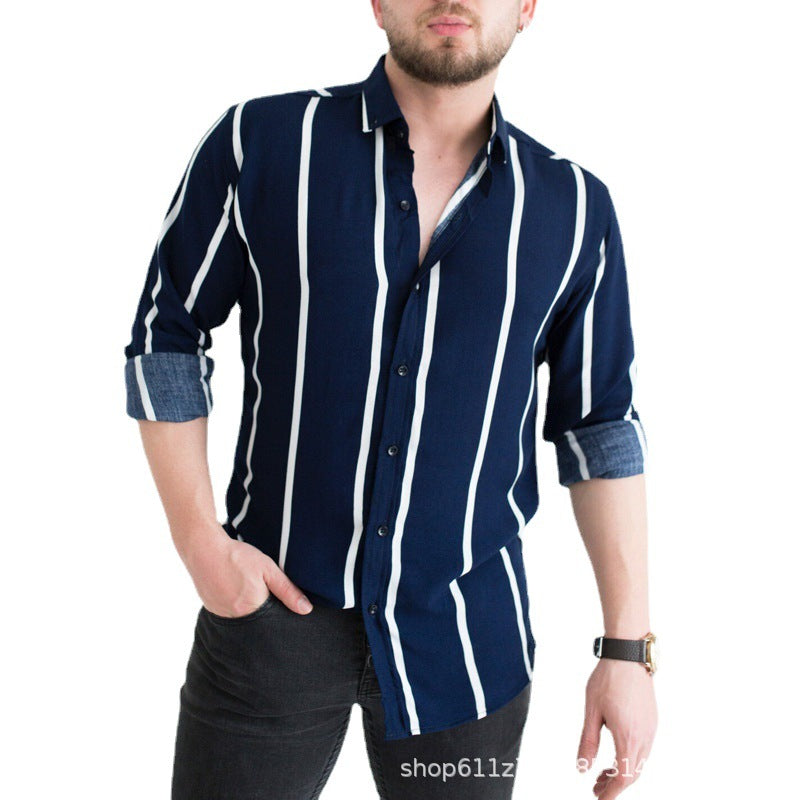 Men's long sleeve shirt with modern stripe pattern and comfortable cuffs Lisslune