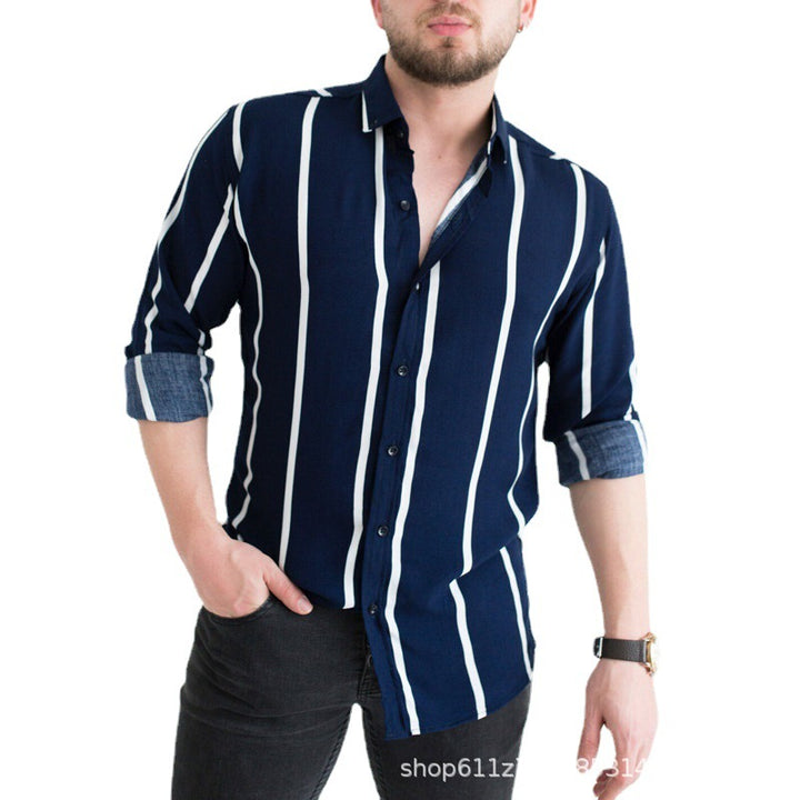 Men's long sleeve shirt with modern stripe pattern and comfortable cuffs Lisslune