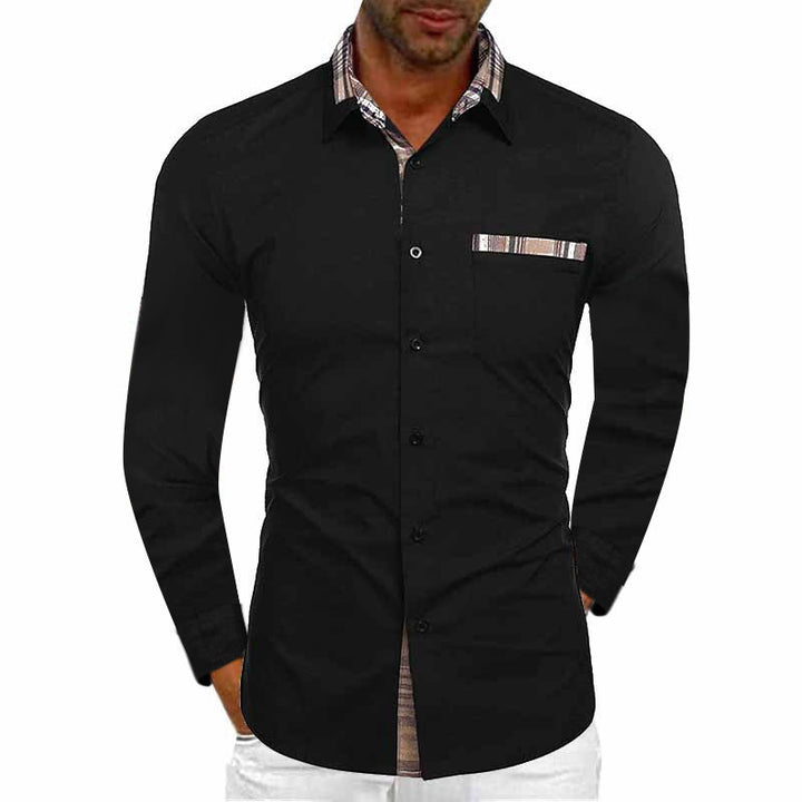 Men's long sleeve shirt with fashionable check pattern and practical chest pocket Lisslune