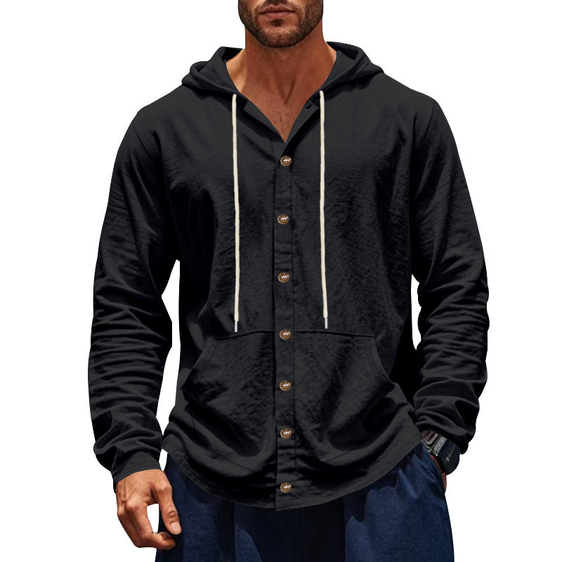 Men's casual hooded sweatshirt with button placket and practical side pockets Lisslune