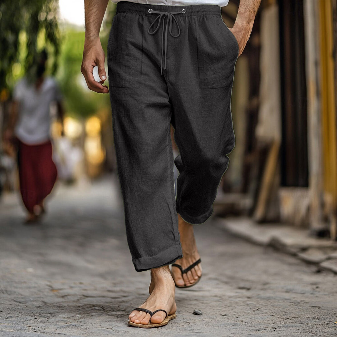 Men's casual and breathable linen trousers with elastic waistband and practical side pockets Lisslune