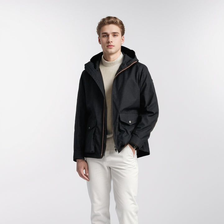Men's durable multifunction jacket with adjustable hood collar and spacious pockets Lisslune