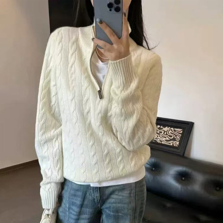 Men's elegant knit sweater with half zipper and cable knit pattern Lisslune