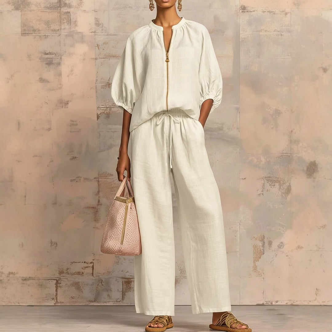Ladies Airy Two-Piece with Modern Collar and Zipper Lisslune