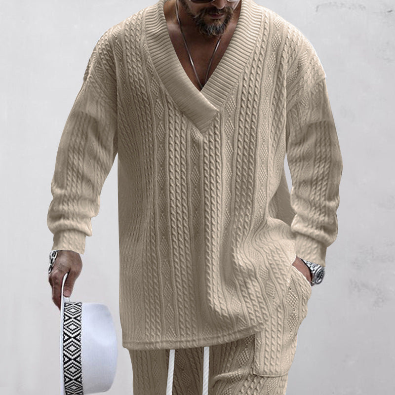 Men's casual knit sweater with V-neck and textured surface Lisslune