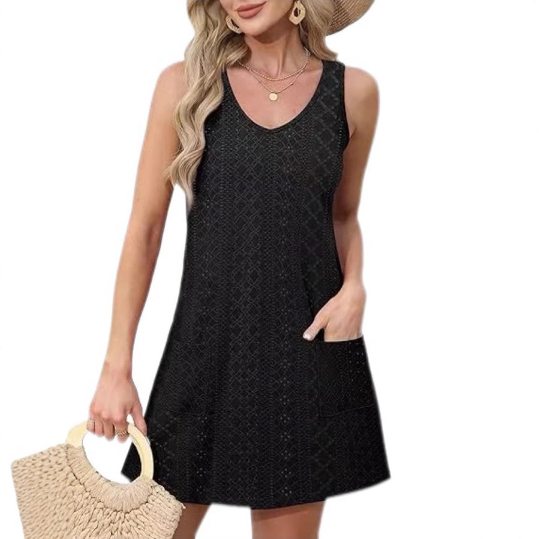 Damen Freizeitkleid mit Taschen und V-Ausschnitt Lisslune