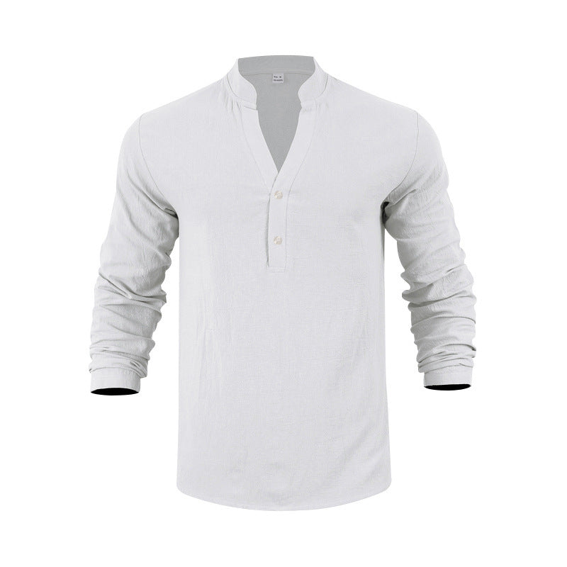Men's casual long sleeve Henley shirt made of soft cotton with button placket Lisslune