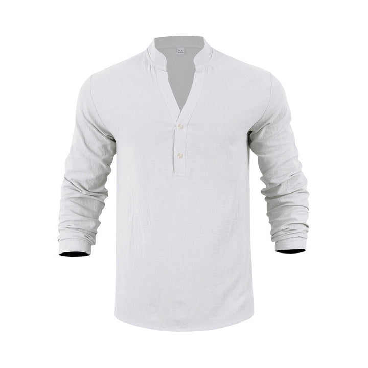 Men's casual long sleeve Henley shirt made of soft cotton with button placket Lisslune