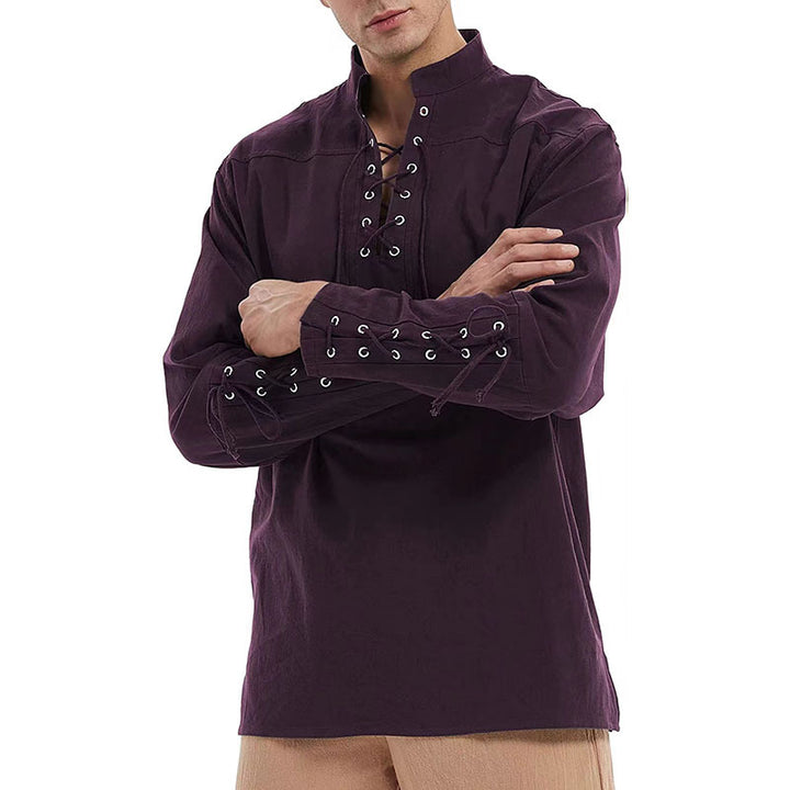 Men's long-sleeve hooded shirt with fashionable lacing and contrast stitching Lisslune