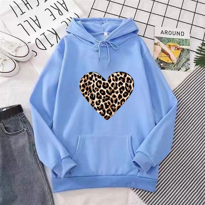 Ladies hooded sweatshirt with heart-shaped leopard pattern Lisslune