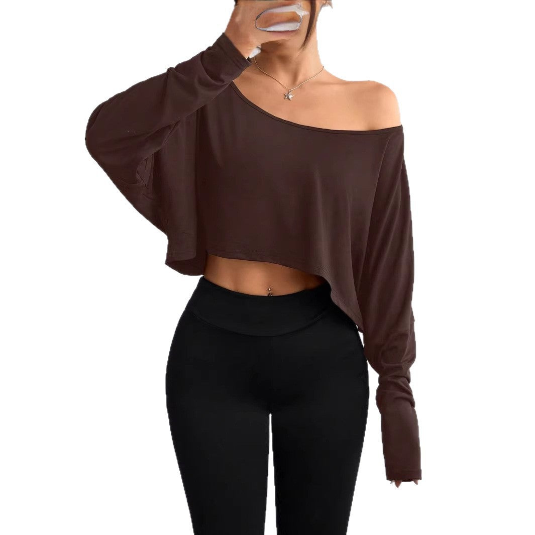 Women's Casual Crop Top with Loose Fit and Asymmetrical Neckline Lisslune