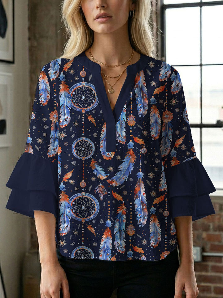 Women's blouse shirt with voluminous sleeves and creative print design Lisslune