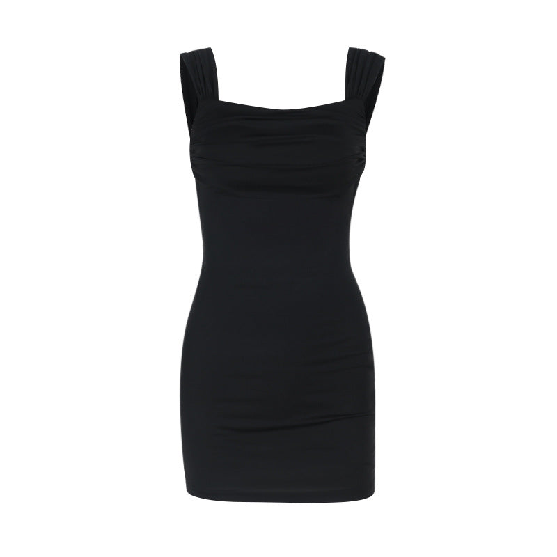 Ladies form-fitting mini dress with sophisticated strap details and subtle ruching