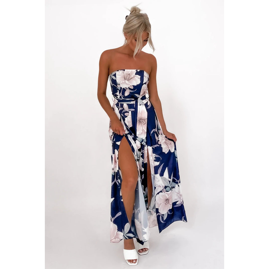 Women's maxi dress with floral print and slit Lune London