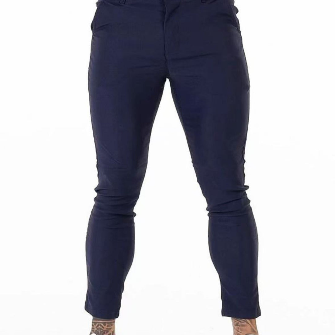 Men's Elegant Slim-Fit Chinos with Elastic Waist and Side Pockets Lisslune