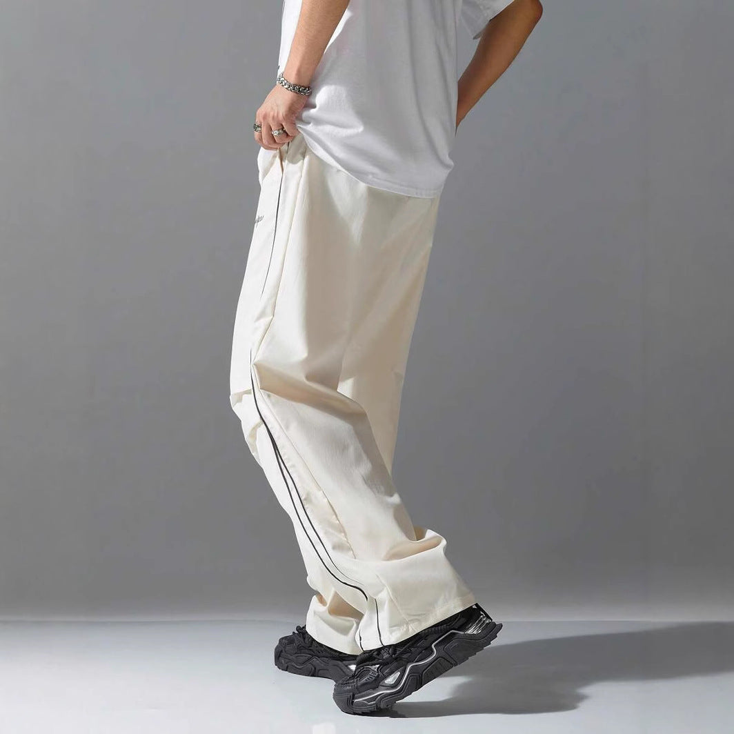 Men's Breathable Casual Pants with Side Stripe and Elastic Waistband Lisslune