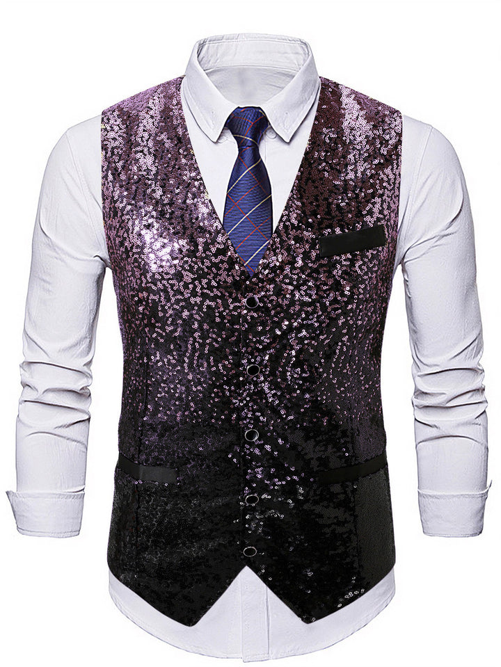 Men's Glamorous Sequin Vest with Modern Cut Lisslune