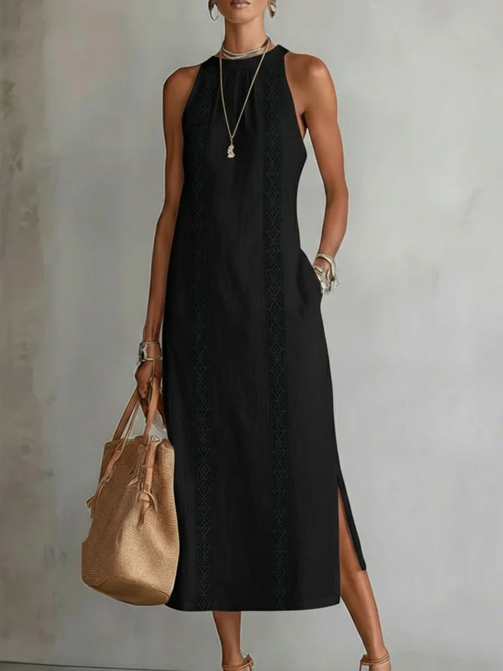 Damen Elegantes Sommer-Maxi-Kleid mit Spitzenapplikation und seitlichem Schlitz Lisslune