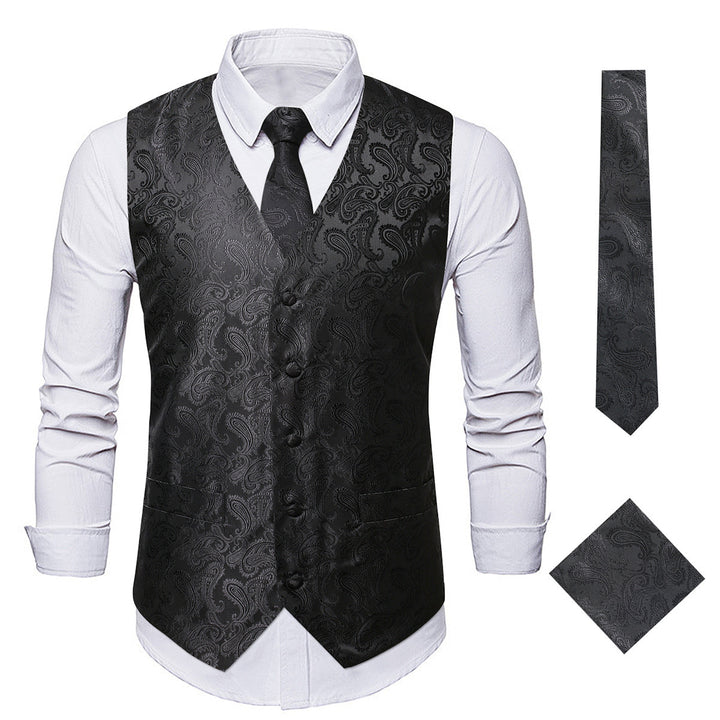 Men's Elegant Vest with Paisley Pattern and Matching Tie Set Lisslune