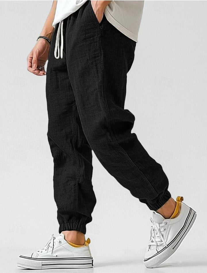 Men's Comfortable Linen Pants with Elastic Waistband and Side Pockets Lisslune
