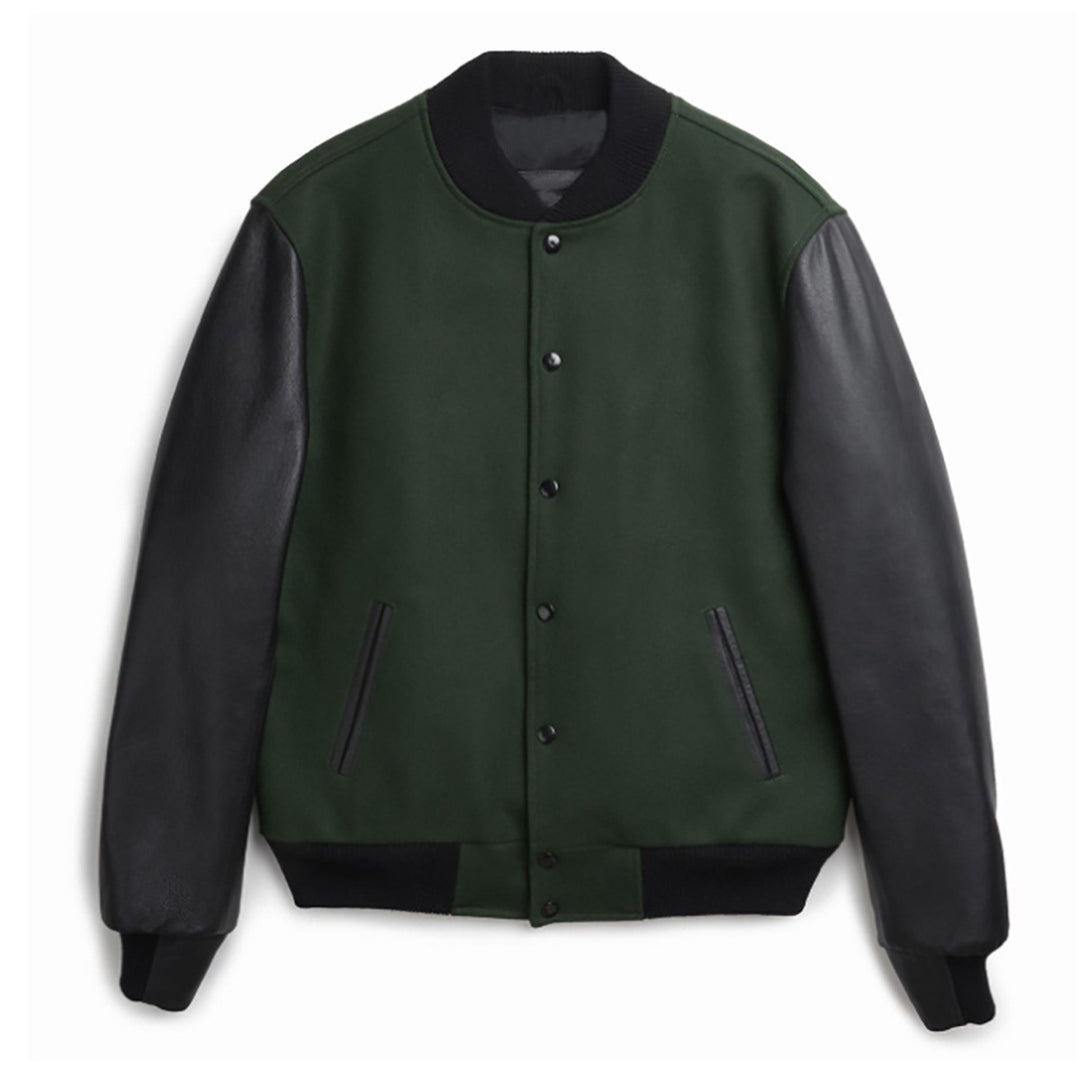 Men's stylish college jacket with leather sleeves Lisslune