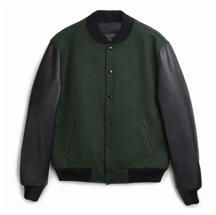 Men's stylish college jacket with leather sleeves Lisslune