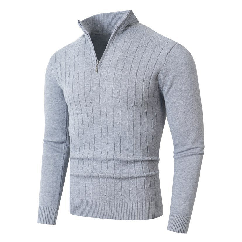 Men's knit sweater with modern cable pattern and high collar Lisslune