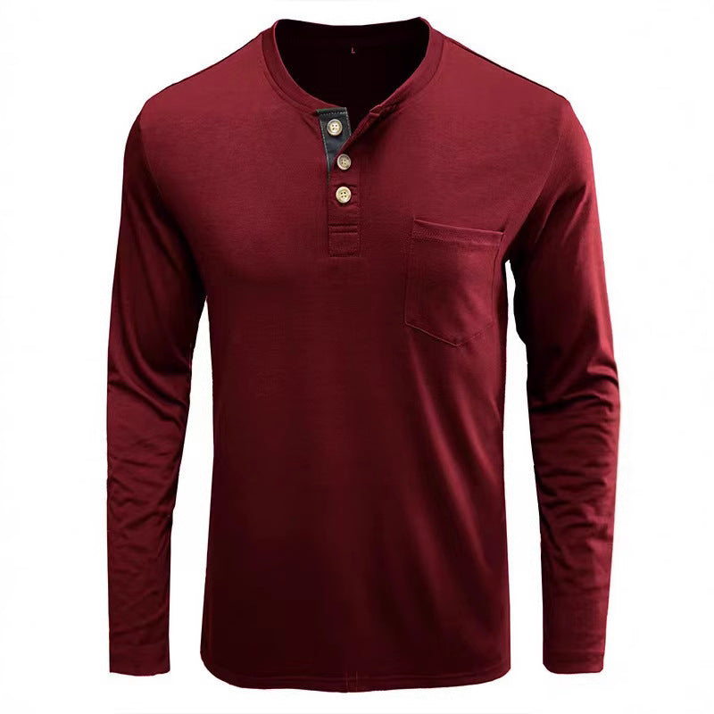 Men's Long Sleeve Shirt with Button Placket Lisslune