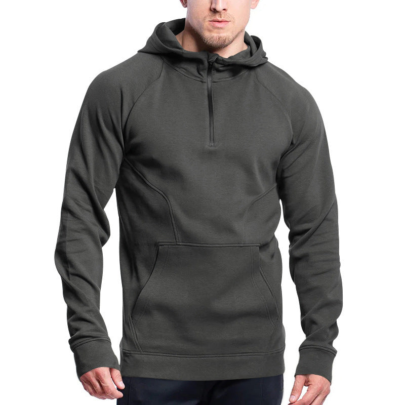 Men's Sporty Hoodie with Half Zipper and Practical Kangaroo Pocket Lisslune