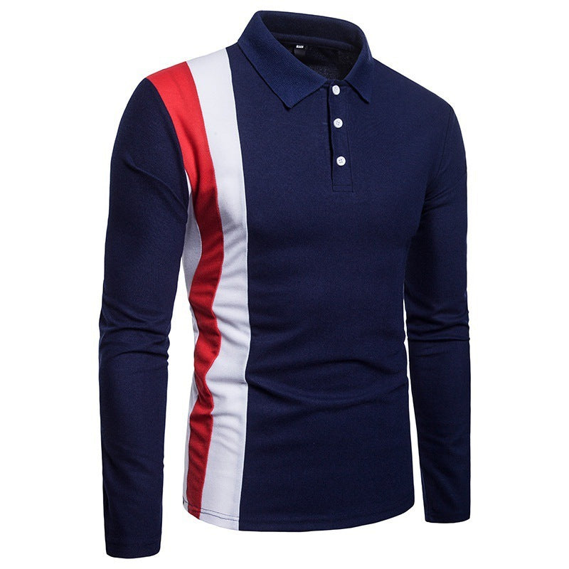 Men's Long Sleeve Polo Shirt with Modern Color Block Design and Comfortable Fit Lisslune