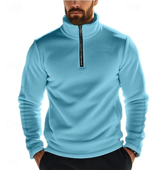 Men's fleece pullover with stand-up collar and half zipper Lisslune