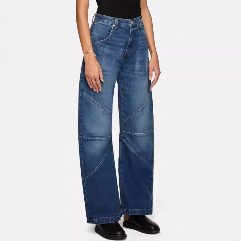 Women's wide jeans with unique seam design in trendy style Lisslune