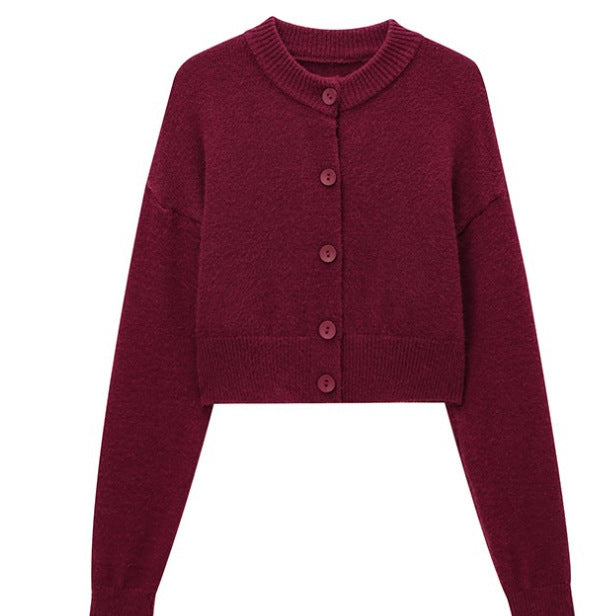 Women's Short Cardigan with Button Placket and Elegant Round Neckline Lisslune