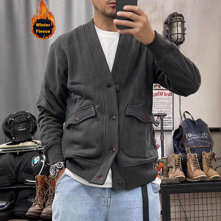 Men's fashionable fleece jacket with practical pockets and elegant button placket Lisslune