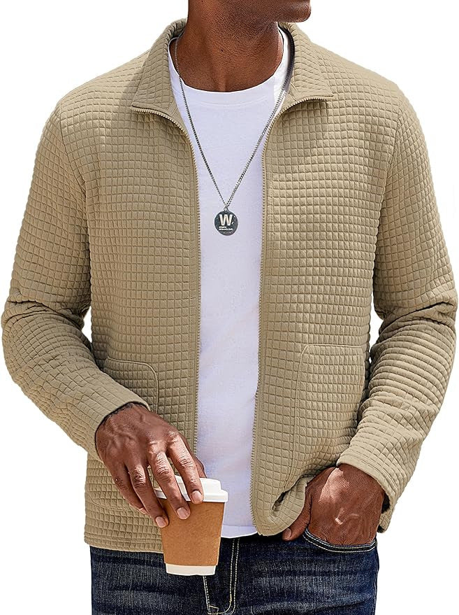 Men's casual cardigan with practical insert pockets and stylish waffle pattern Lisslune